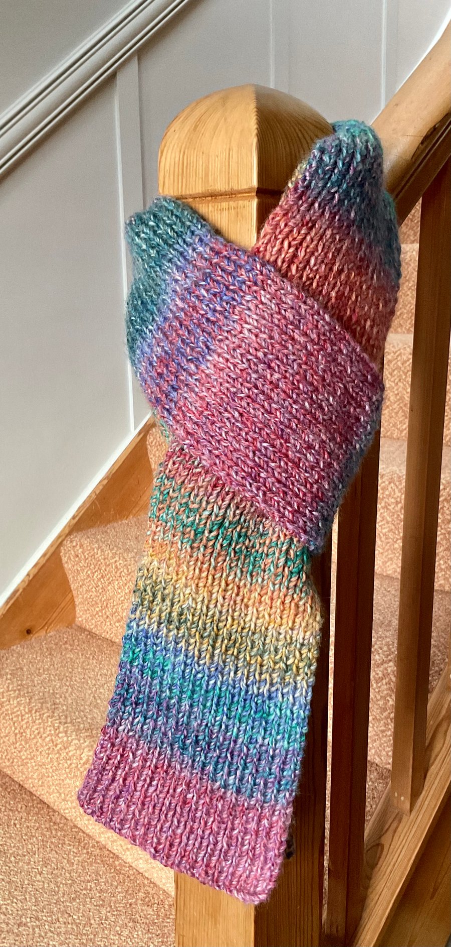 Hand knitted long Happy Valley Scarf 