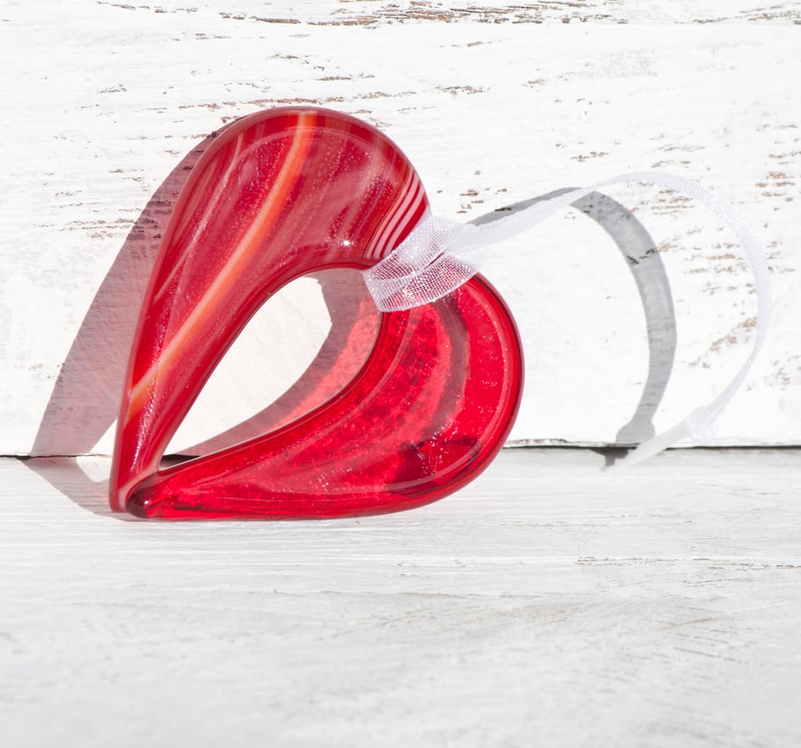 Red Fused Glass Hanging Heart