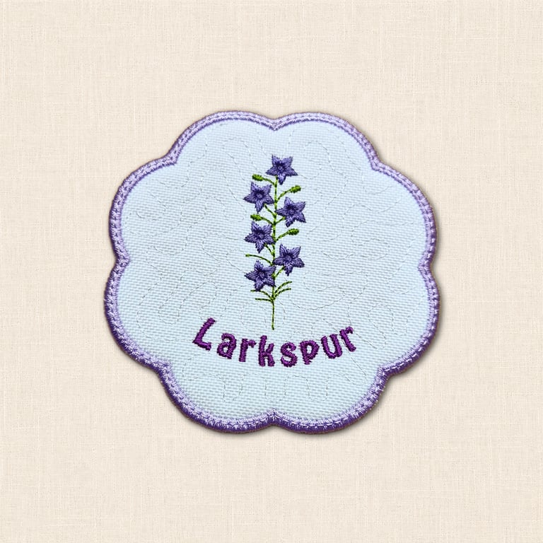 Larkspur Candle Coaster - Embroidered July Birth Flower Decor