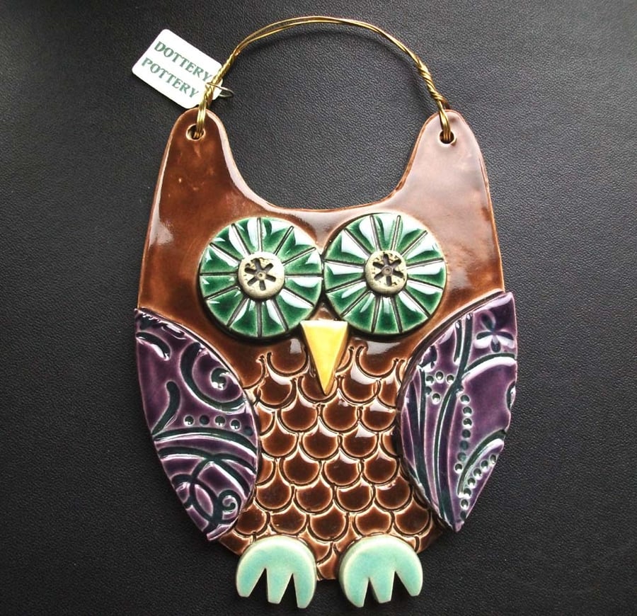 Brown Owl ceramic hanging decoration 
