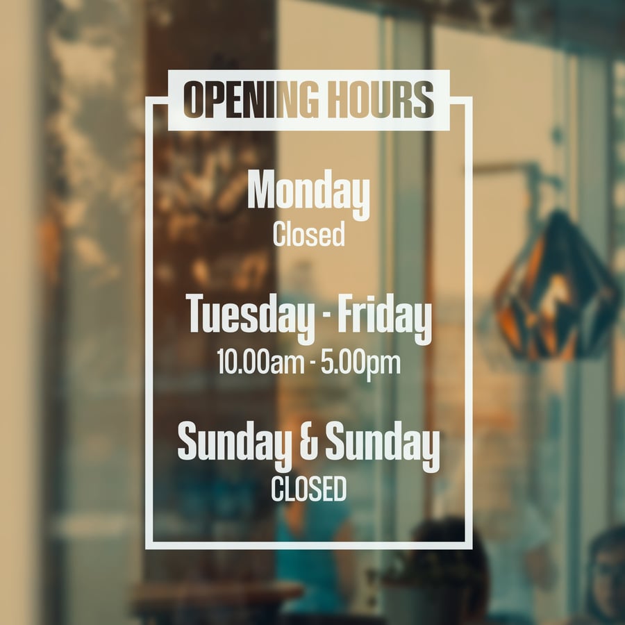 OPENING HOURS - Business Shop Owner Open Closed Window Door Sticker Decal (T2)