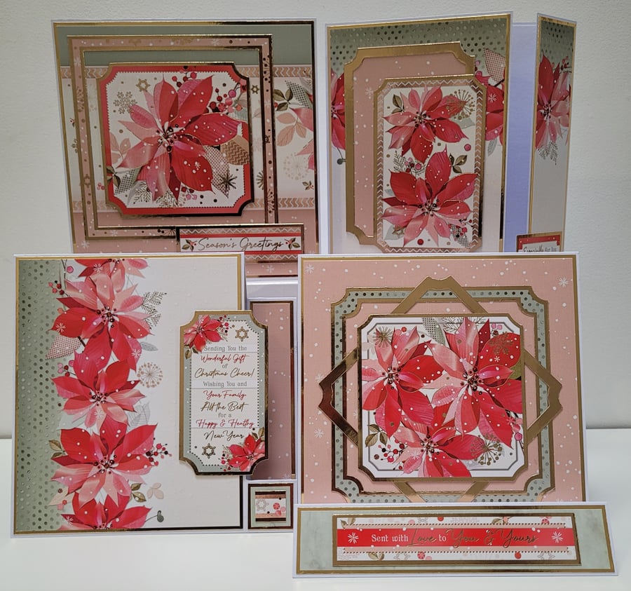 Pretty Poinsettia - Set of 4 contemporary Christmas Cards