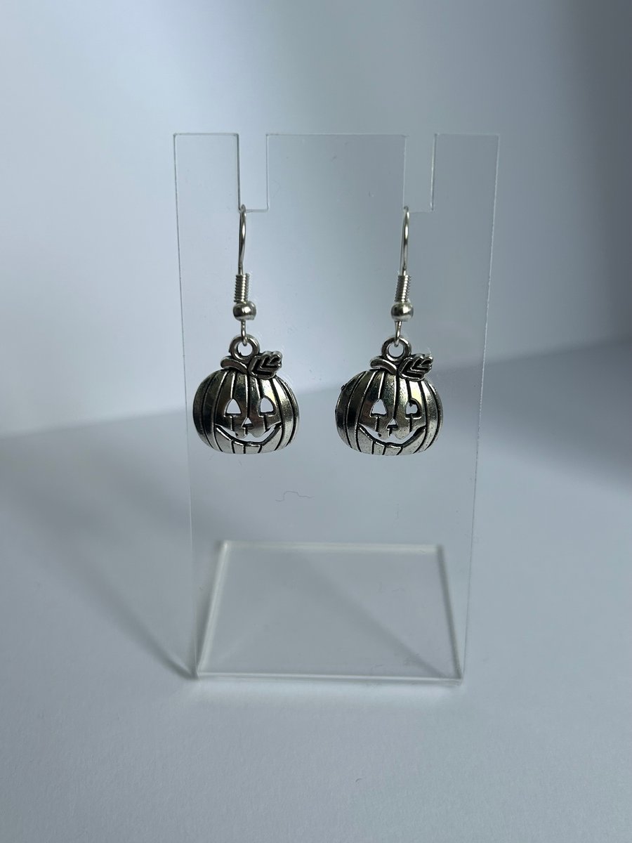 Halloween silver pumpkin dangle earrings 