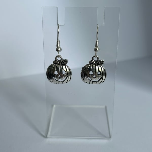 Halloween silver pumpkin dangle earrings 