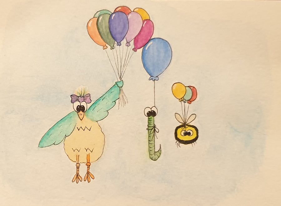 Up, Up and Awayl! - Bird, Bug, and Bumble blank greeting card