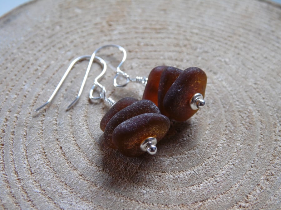 Amber Cornish Sea Glass Stack Earrings, Sterling Silver E564