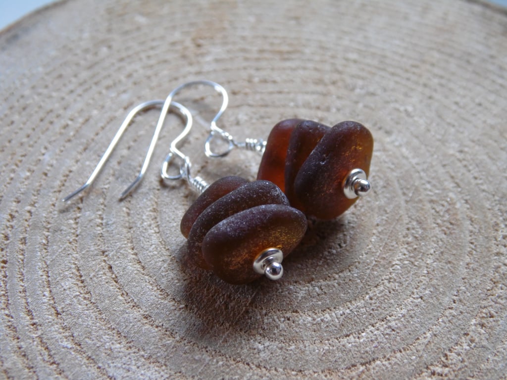 Amber Cornish Sea Glass Stack Earrings, Sterling Silver E564