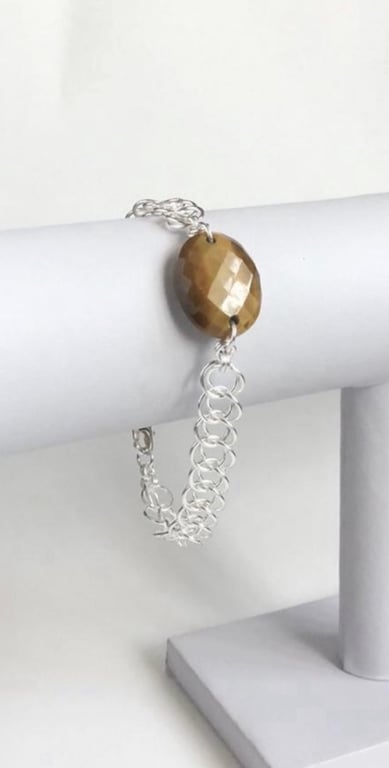 Men's Tigers Eye Sterling Silver Bracelet