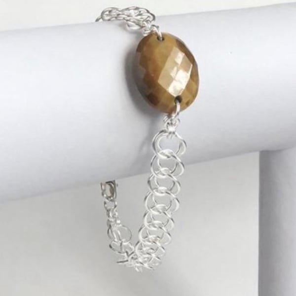 Men's Tigers Eye Sterling Silver Bracelet