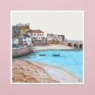 St Ives Harbour, Cornwall – Original Ink & Watercolour Sketch Print