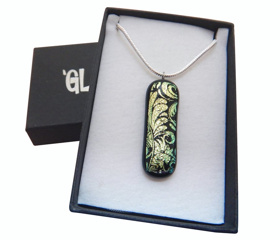 Fused Glass  'Gold Fern' Pendant Necklace