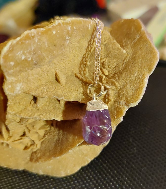 Raw Amethyst Crystal and Sterling Silver Necklace - February Birthstone