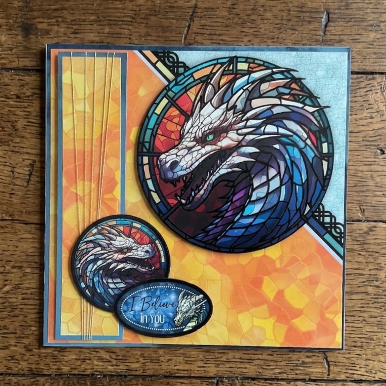 Dragon Stained Glass Style Card – "I Believe in You" Fantasy Greeting Card