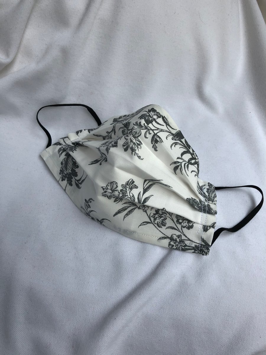 Handmade fabric face covering ( white and grey)