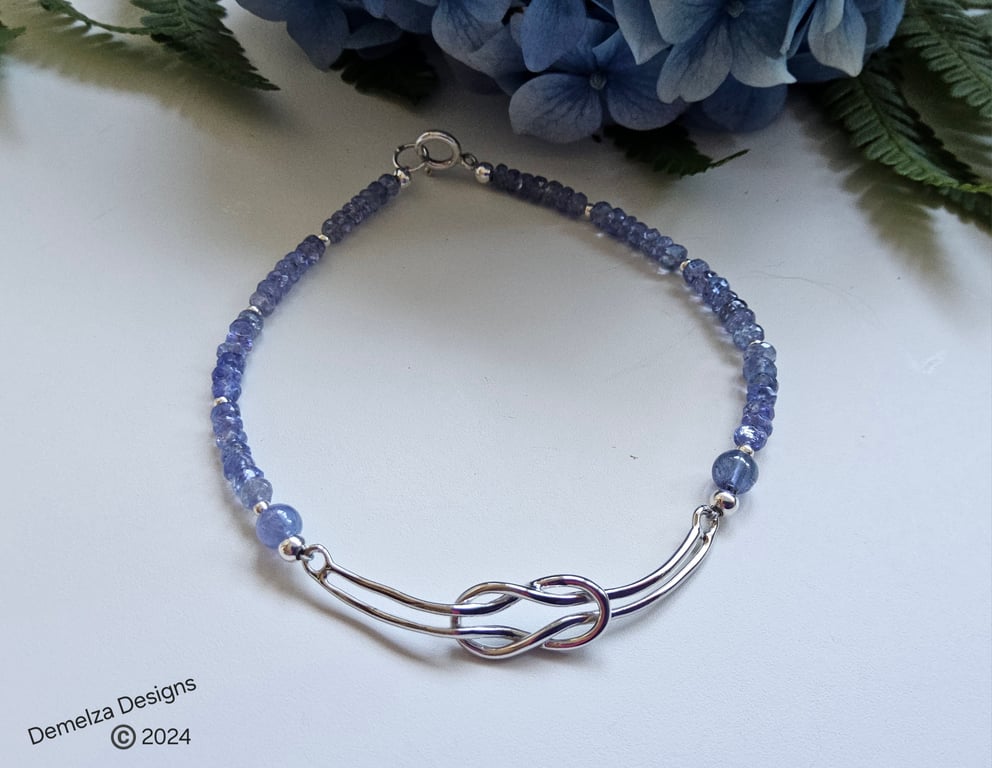 AA Grade Tanzanite Heavy weight Sterling Silver Love Knot Bracelet