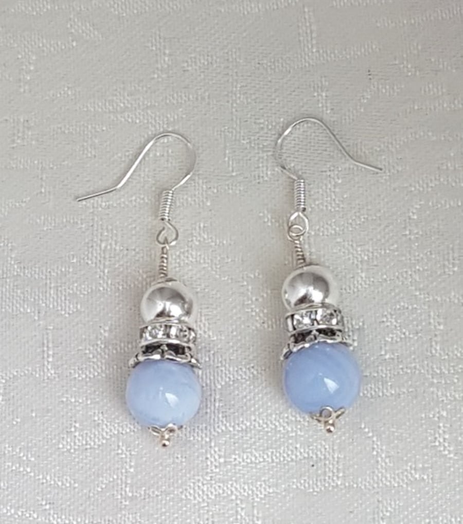 Gorgeous Blue lace Agate and silver bead Earrings