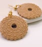 Handmade Mandala Dangle Earrings , Neutral Clay Statement Jewellery