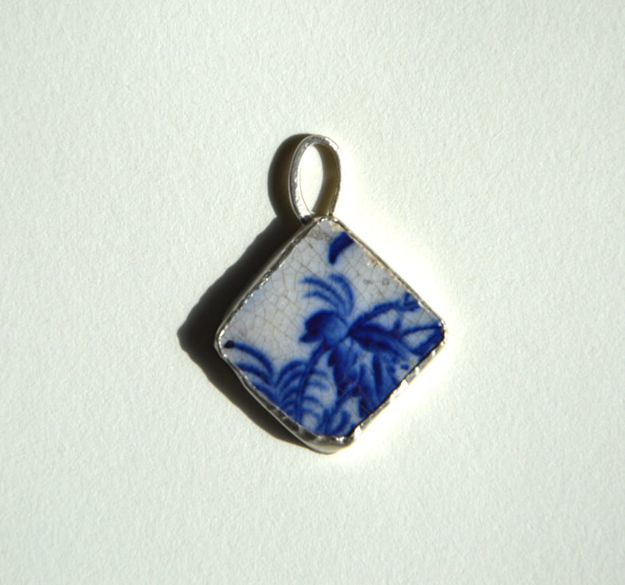 Victorian blue and white pottery pendant