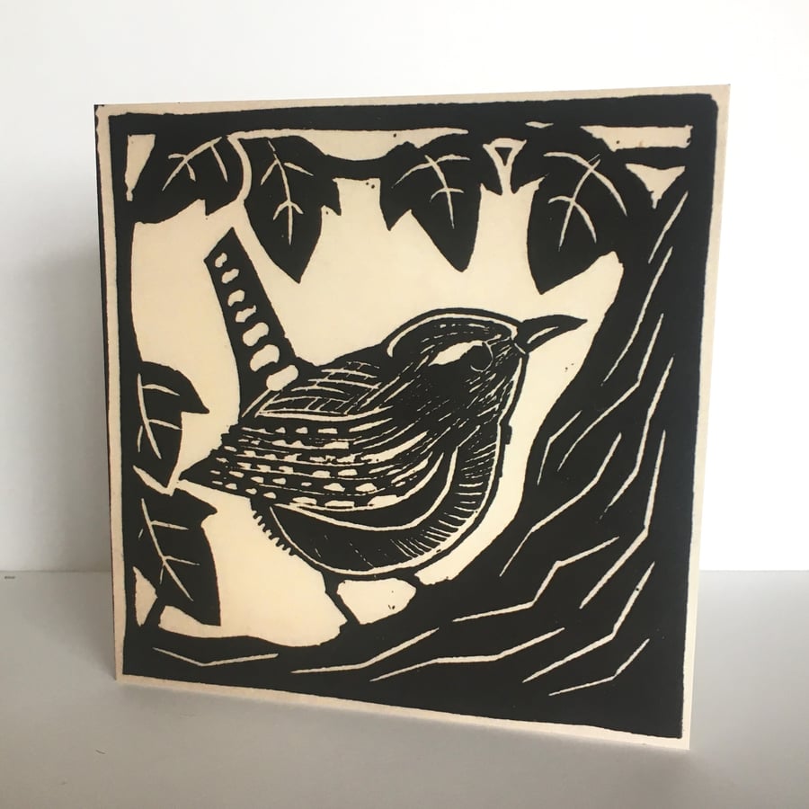 Wren - Greeting Card - Linocut Print - Blank Inside