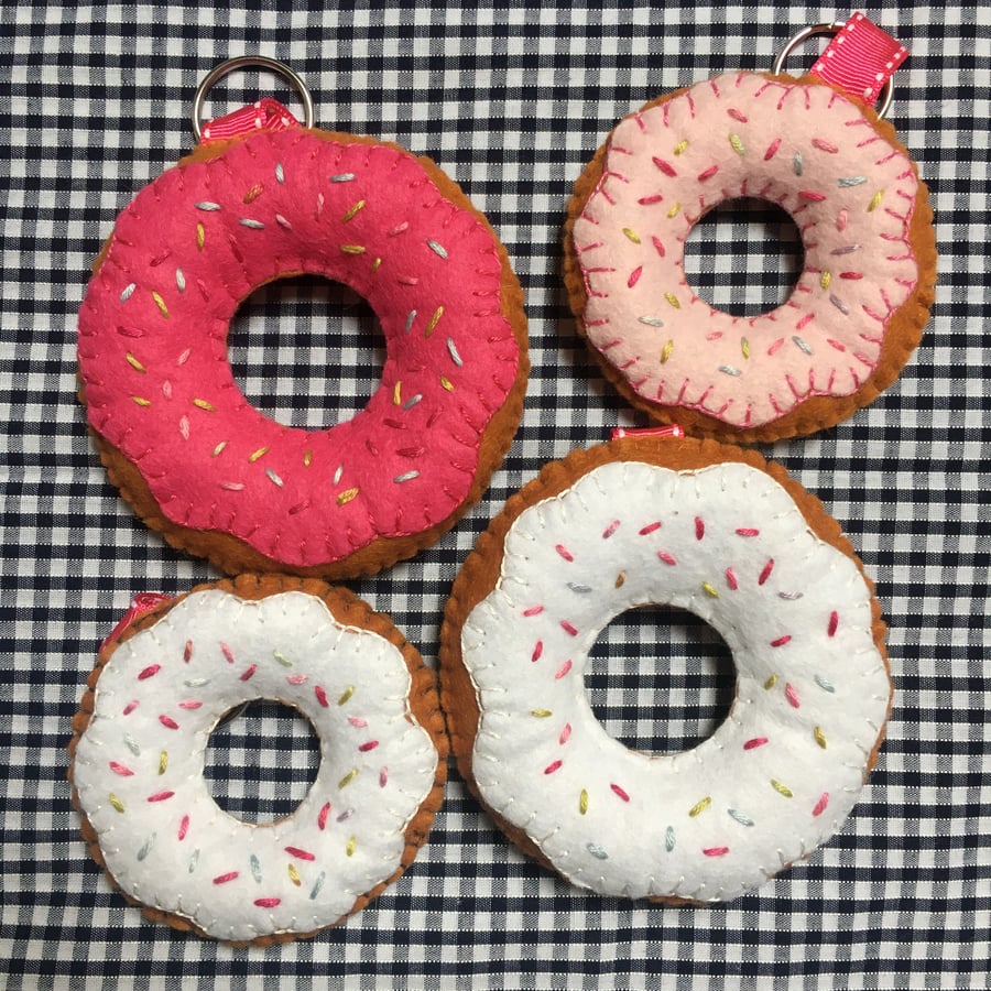 Pink and White Doughnuts with Sprinkles Felt Keyring