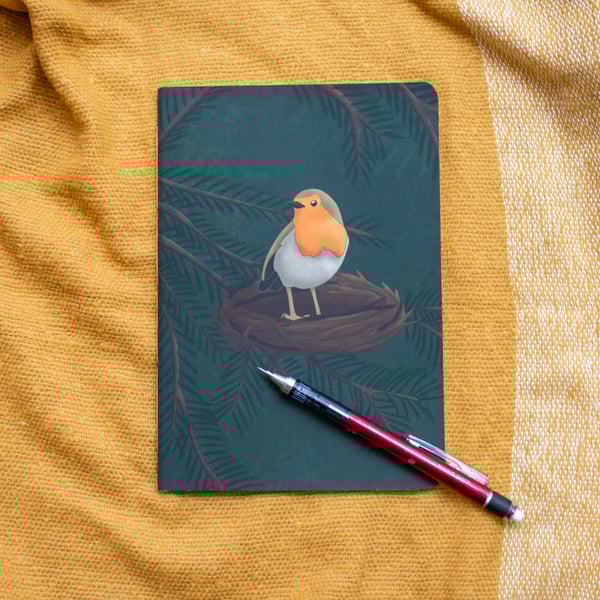 A5 Handmade Notebook with Robin Design