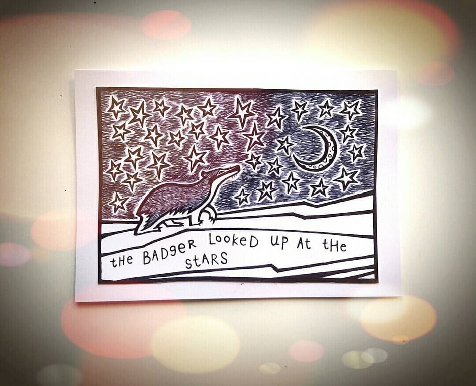 Badger and Stars Giclee Print, Whimsical Art Illustrations, Cute Home Decor