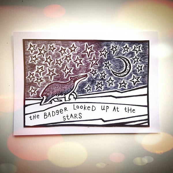 Badger and Stars Giclee Print, Whimsical Art Illustrations, Cute Home Decor