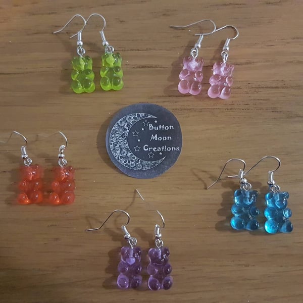 Coloured Resin Gummy Bear Earring Pair (5 colours available)