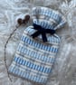 Mini Hotwater bottle - Blue & Grey stripe. Handwoven in Wales - Image 1