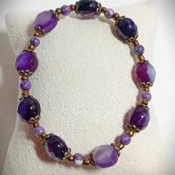 Purple Agate and Bronze Bracelet