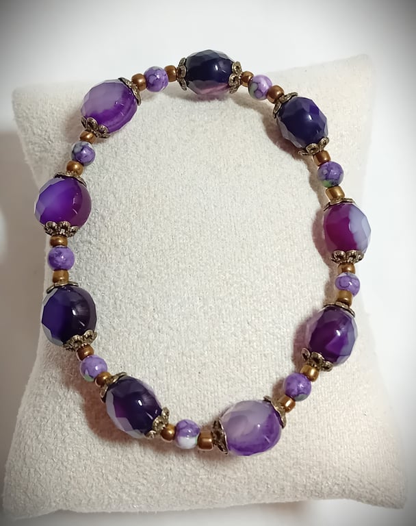 Purple Agate and Bronze Bracelet