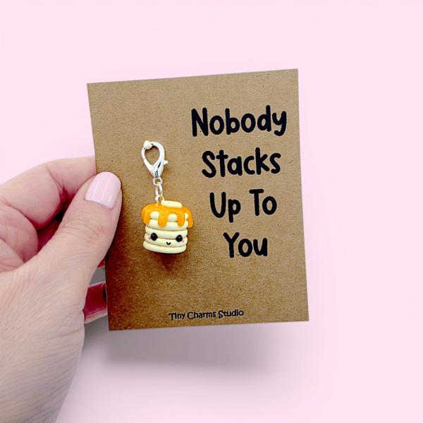 Kawaii Pancake Polymer Clay Keychain - Nobody Stacks Up To You - Handmade Gift