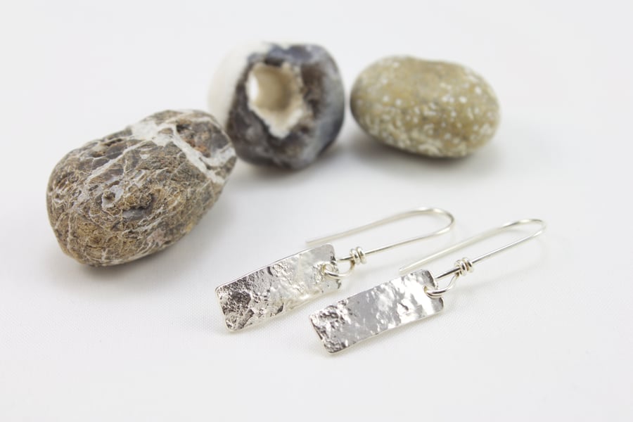 Sterling Silver Reticulated Rectangular Drop Earrings