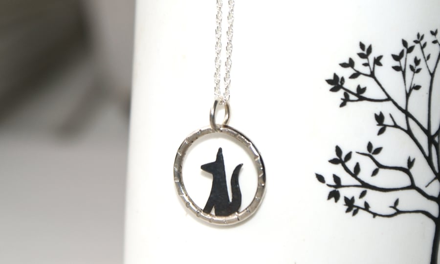 Tiny black fox necklace 