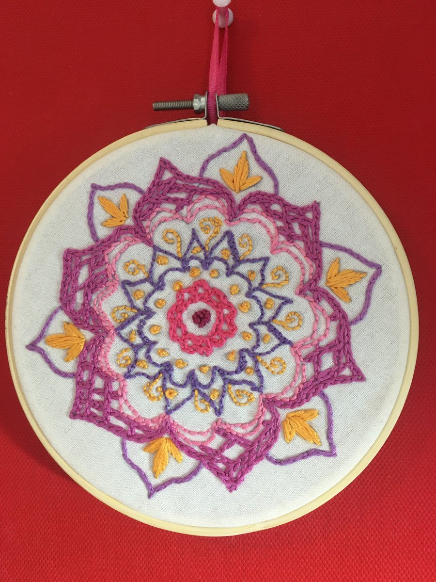 Mandala hand embroidered hoop art picture 