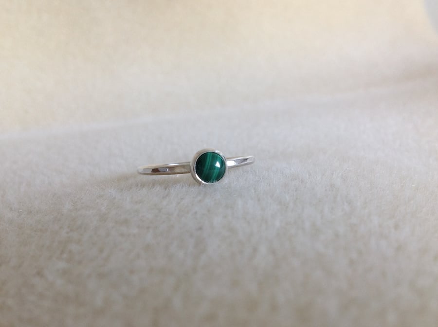 Green Malachite Sterling and Fine silver dainty ring