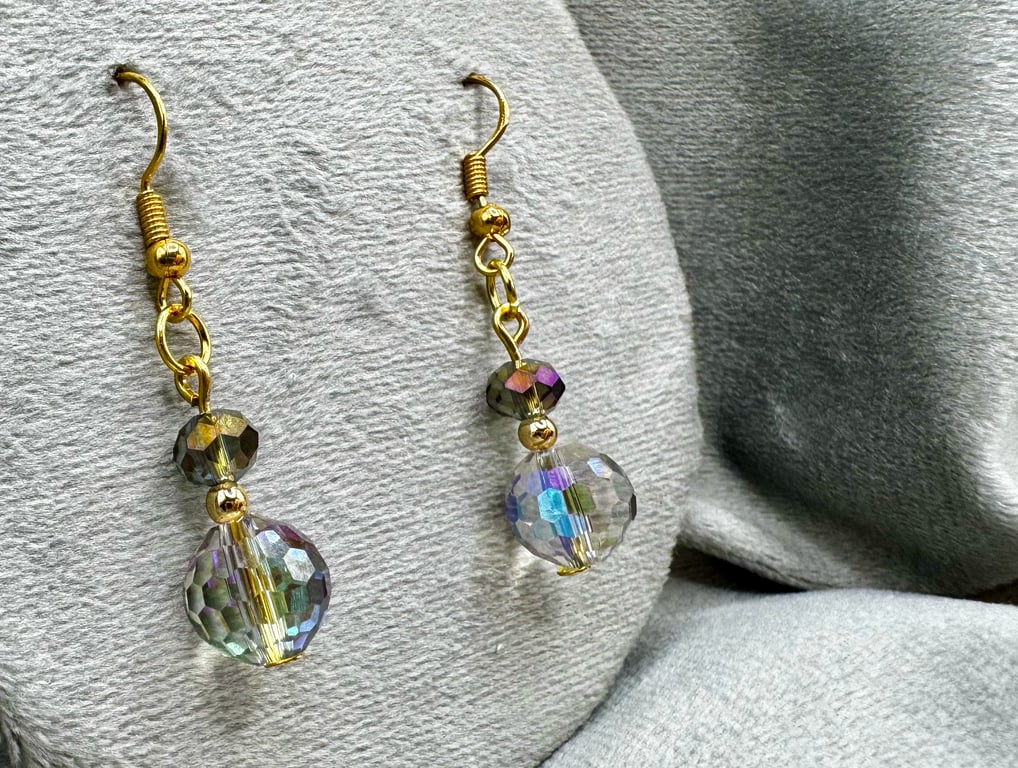 Crystal ball and glass bead earrings 