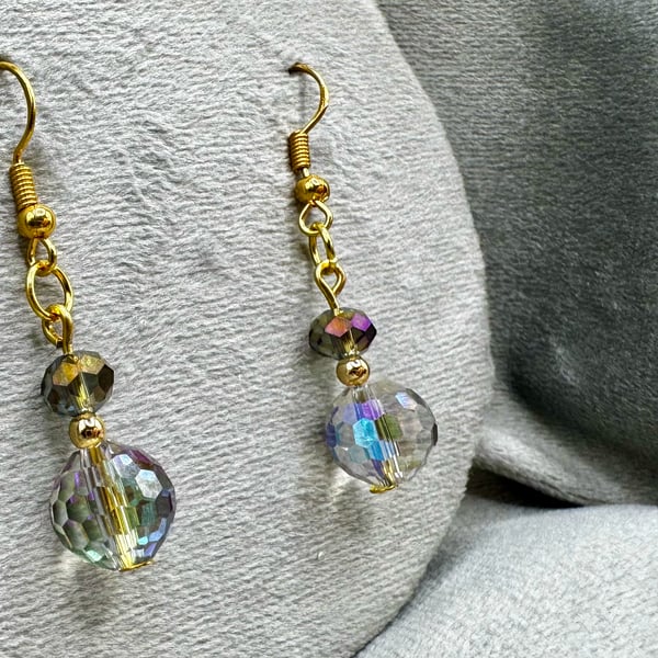 Crystal ball and glass bead earrings 