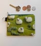 Coin purse sheep in green meadow print fabric - Image 1