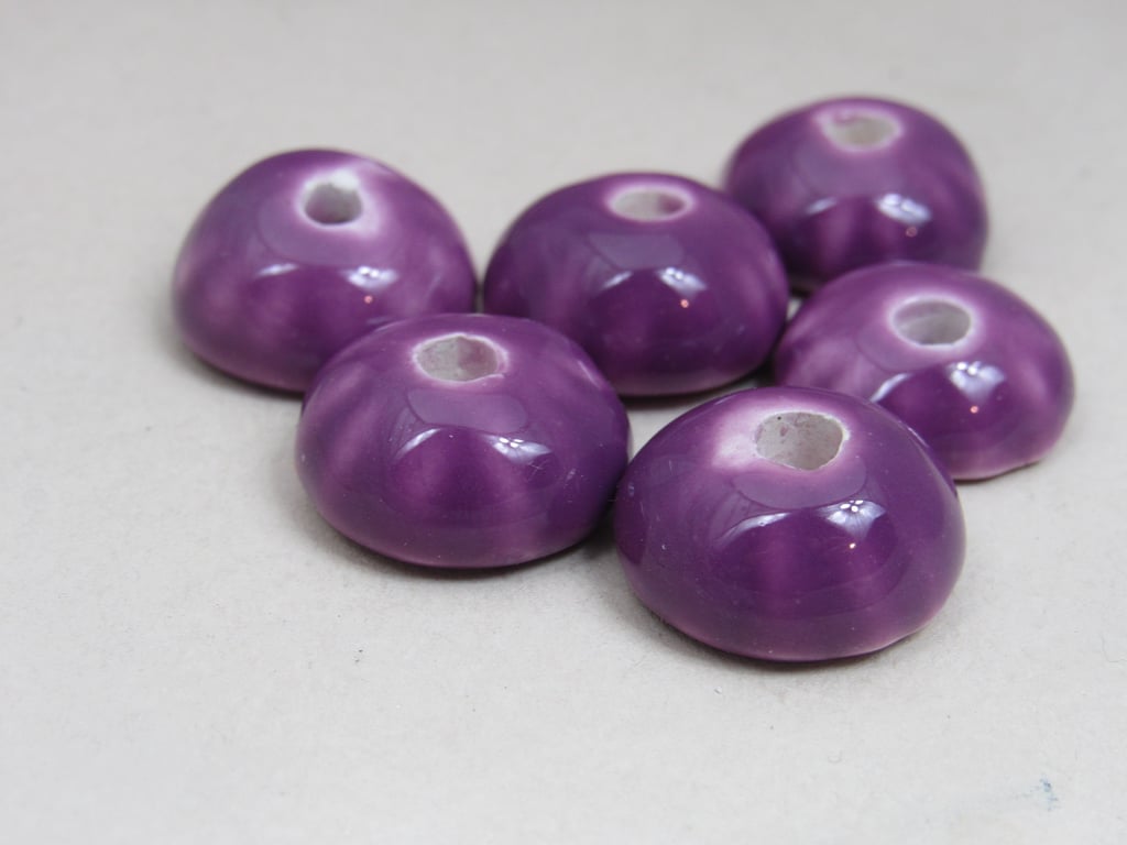 6 Small Lilac Purple Half-round Ceramic Flower Beads