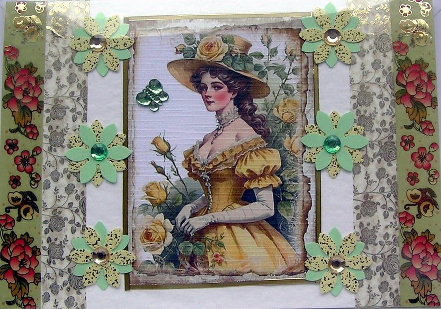 Edwardian Style Lady - Hand Crafted Decoupage Greeting Card - Blank 3135