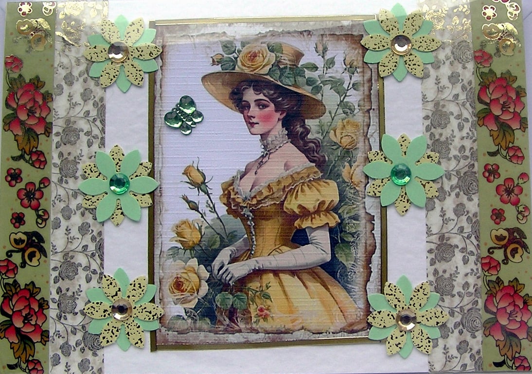 Edwardian Style Lady - Hand Crafted Decoupage Greeting Card - Blank 3135