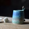 Skyline Sugar bowl & Spoon - handmade ceramic, glazed in greens and turquoise