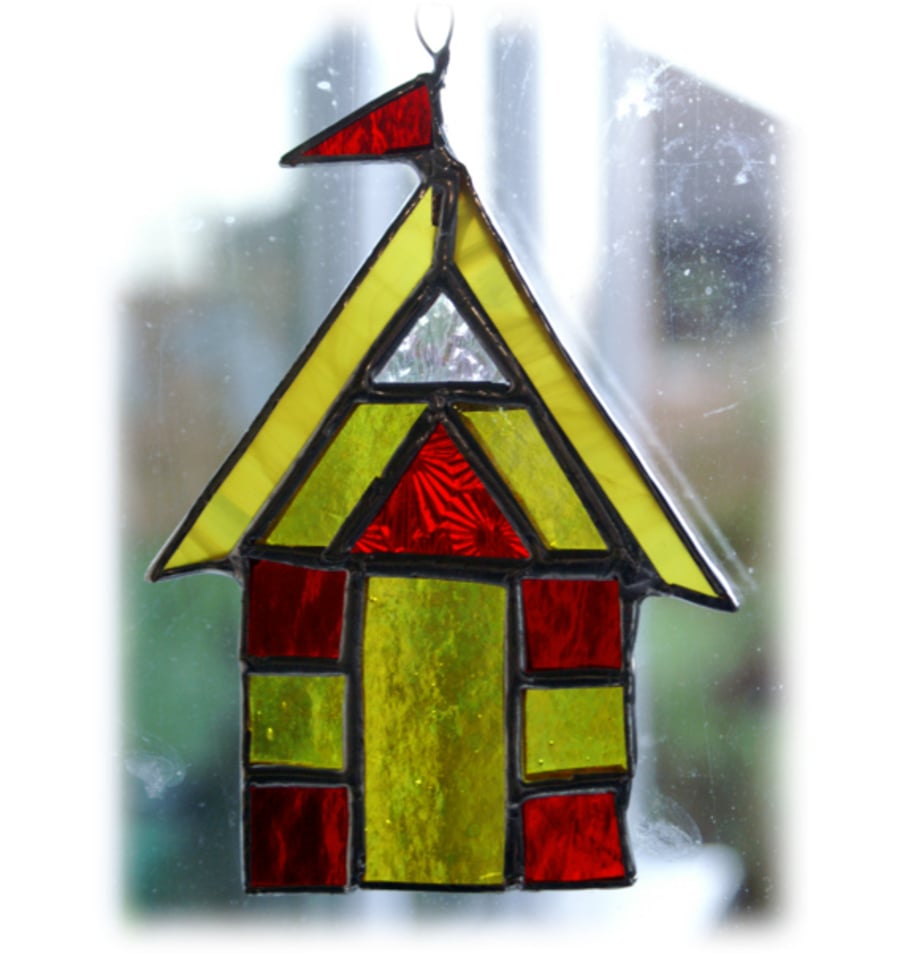 Beach Hut Suncatcher Stained Glass Yellow Red