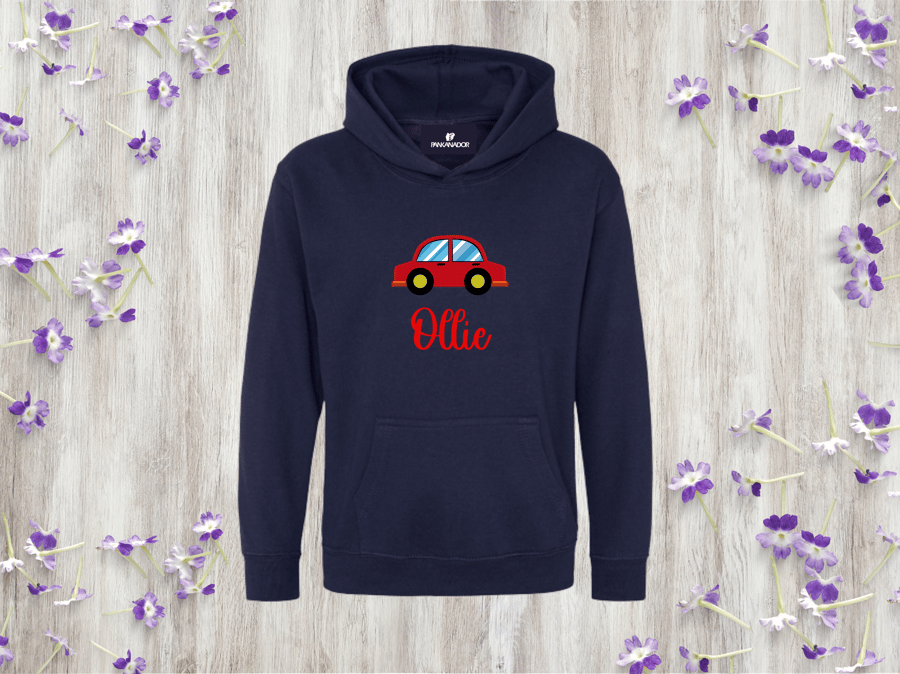 Personalised Car Hoodie For Children – Cute Vehicle Jumper With Name