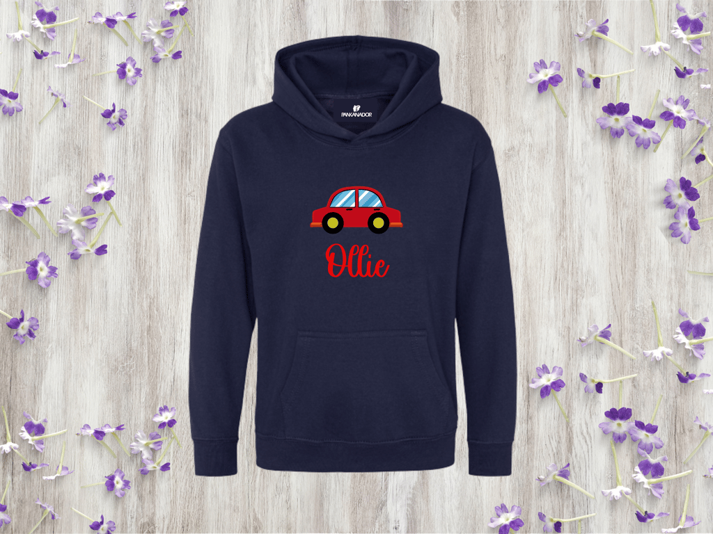 Personalised Car Hoodie For Children – Cute Vehicle Jumper With Name