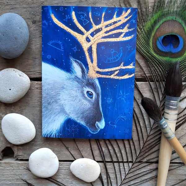 The Reindeer Shaman Greetings card by Hannah Willow