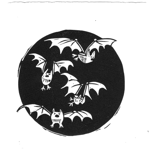 Bat Moon - lino print