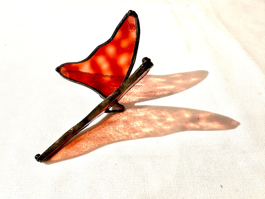 3D red stained glass butterfly, gift for butterflies lovers 
