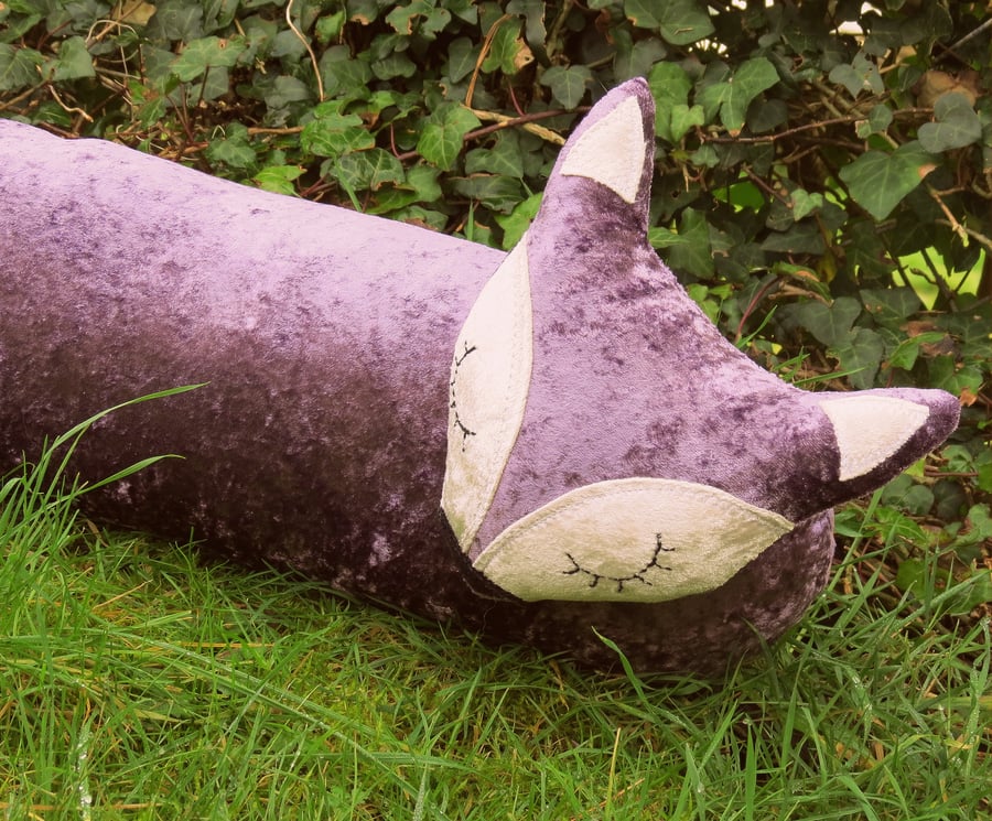 Fox draught excluder. A crushed velvet fox draught excluder. 109cm in length. 